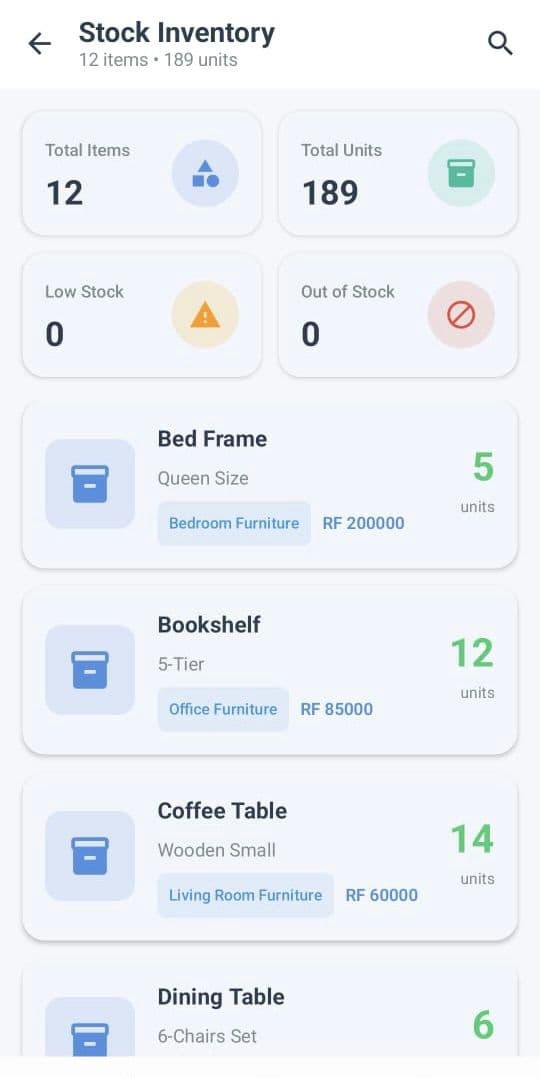 BizStack reports screen